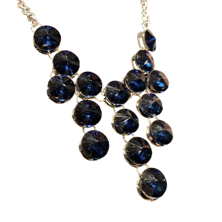 New Ocean Blue Gem Waterfall Rhinestone Statement Fashion Necklace w Gift Box
