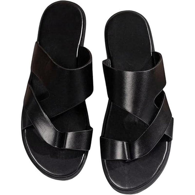 New Gorglitter Mens Size 10 Black Faux Leather Thong Flip Flop Flat Sandal Shoes