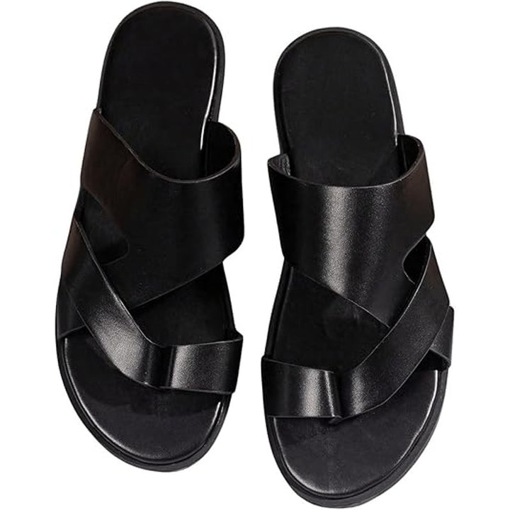New Gorglitter Mens Size 10 Black Faux Leather Thong Flip Flop Flat Sandal Shoes