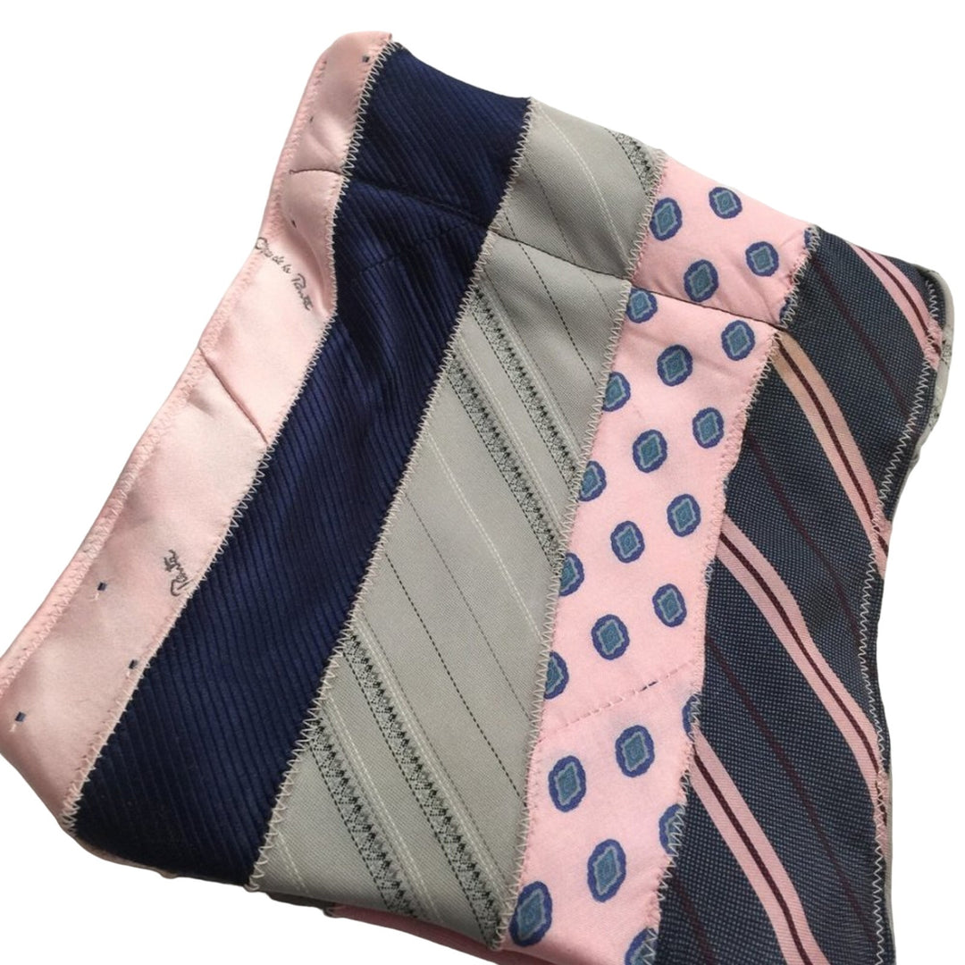 Handmade Upcycled Vintage Neck Tie Pink Blue Cosmetic Case Pouch Bag