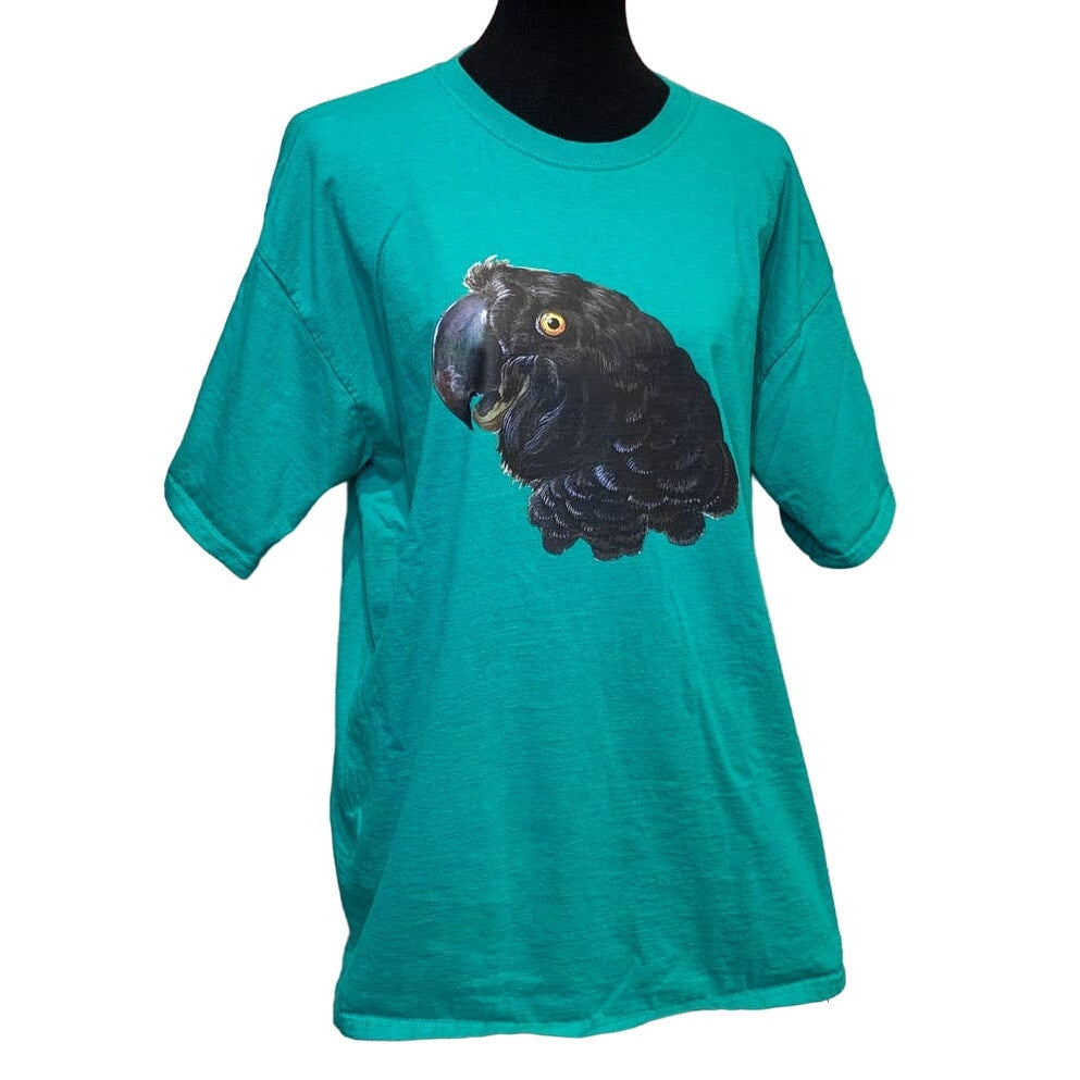 Upcycled Hand Printed XL Black Parrot Ukraine Artist Peace Fundraiser Art Tee