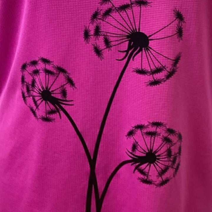 Hand Printed Upcycled Womens Small Dandelion Crew Neck Short Sleeve Tee Shirt