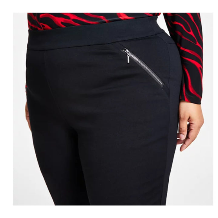 New INC Womens Plus Size 24W High Rise Pull-On Straight-Leg Black Ponte Pants