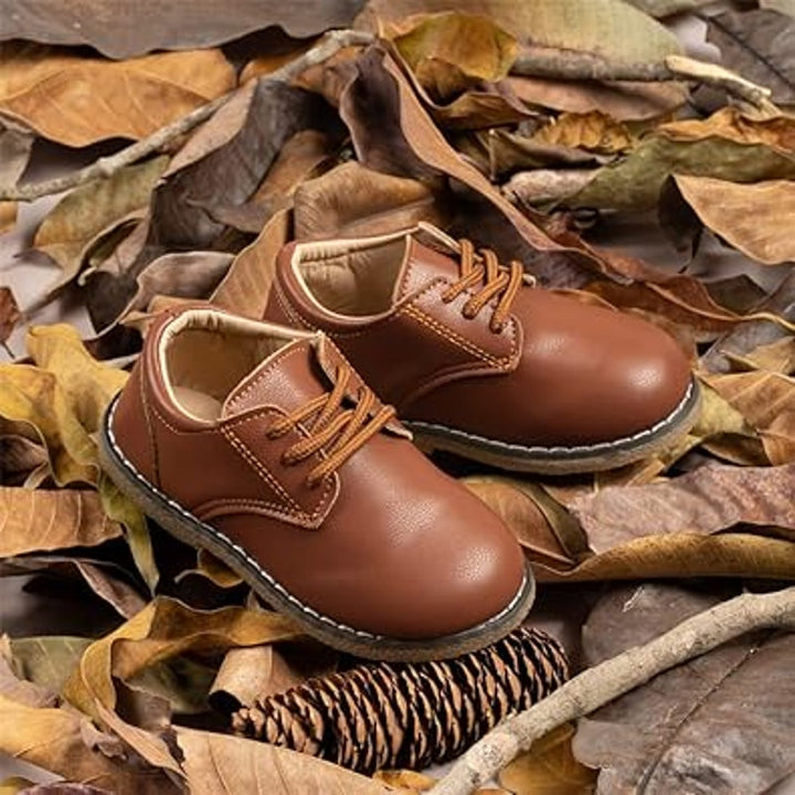 New Meckior Toddler Boys Size 6 Brown Lace Up Faux Leather Oxford Dress Shoes