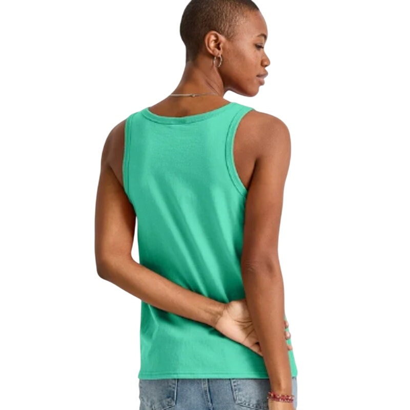 New Hanes Womens XL Essentials Solid Happy Spring Neon Green Cotton Tank Top