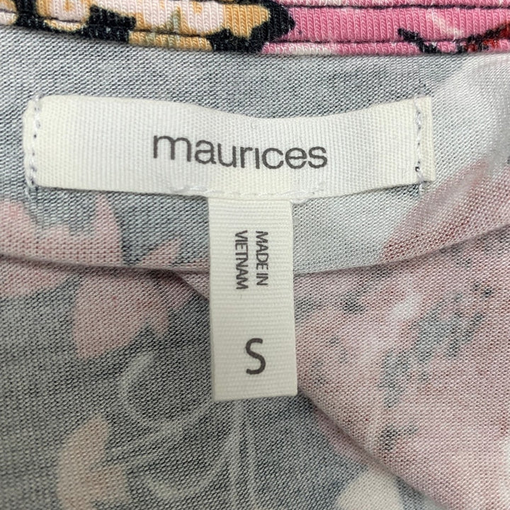 Maurices Womens Small Half Sleeve V Neck Black Pink Floral Fit n Flare Dress