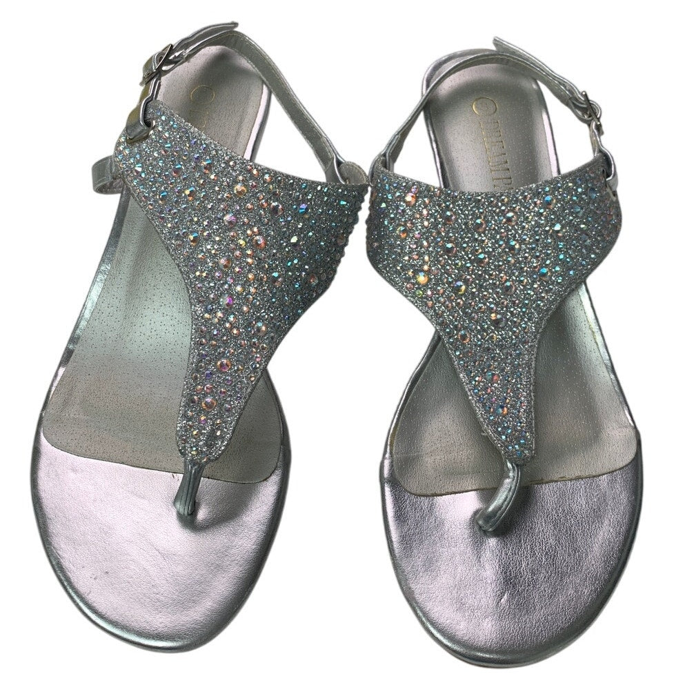 Dream Pairs Womens 8 Silver 2" Heel Sandal Rhinestone T Strap Open Toe Shoes