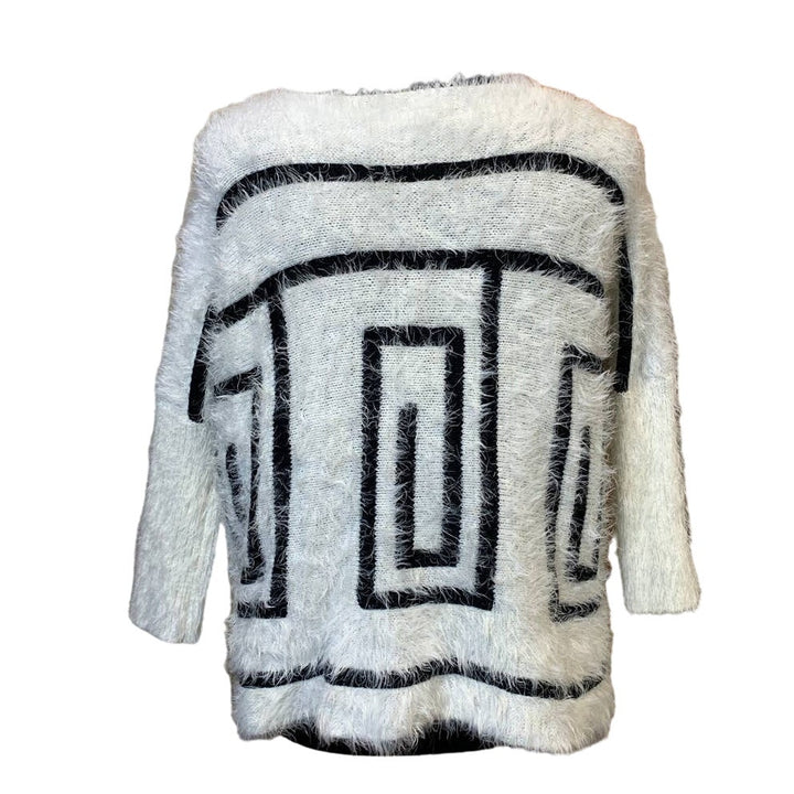 Forever 21 Contemporary Small Fuzzy Geometric Black White Pullover Sweater