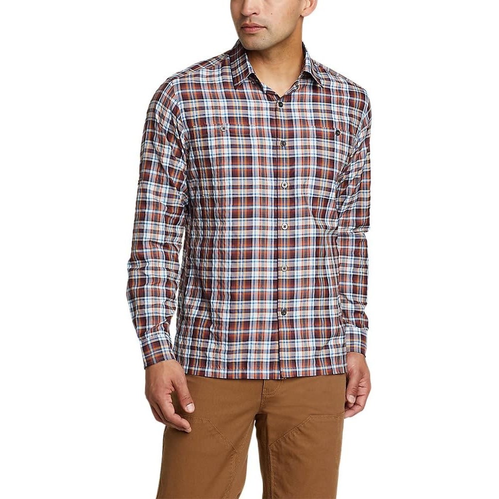 New Eddie Bauer Mens Sienna Plaid Rainier 2.0 UPF 50+ Long Sleeve Hiking Shirt