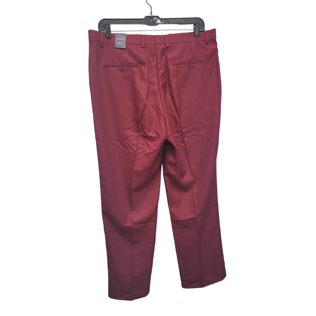 New Trust Mens 40X32 Burgundy 100% Polyester Flat Front Pants w Pockets