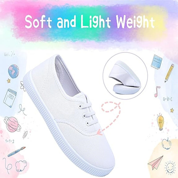 Girls Size 3.5 White Canvas Sneakers Lace Up Slip On Closed Round Toe Shoes