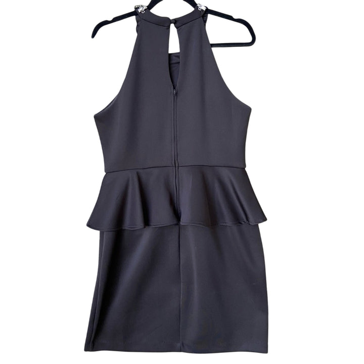 Bisou Bisou Womens Size 12 Black Jeweled Collar Sleeveless Back Zip Peplum Dress