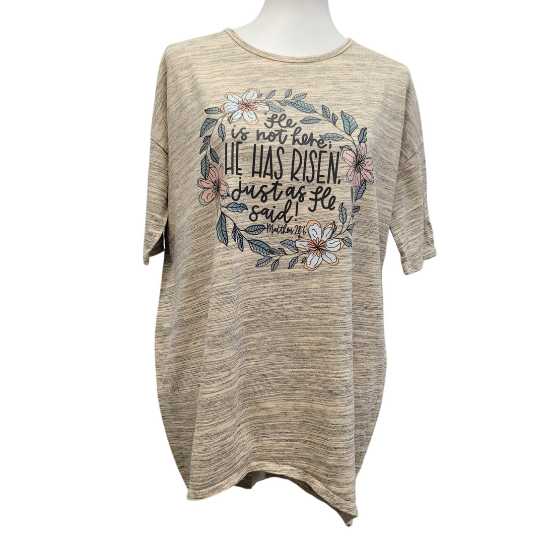 Hand Printed Upcycled Womens Small He Is Not Here Jesus Has Risen Easter Tee