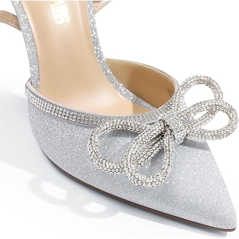 Dream Pairs Womens 6 Silver Rhinestone 4" Heel Pointed Toe Ankle Strap Shoes