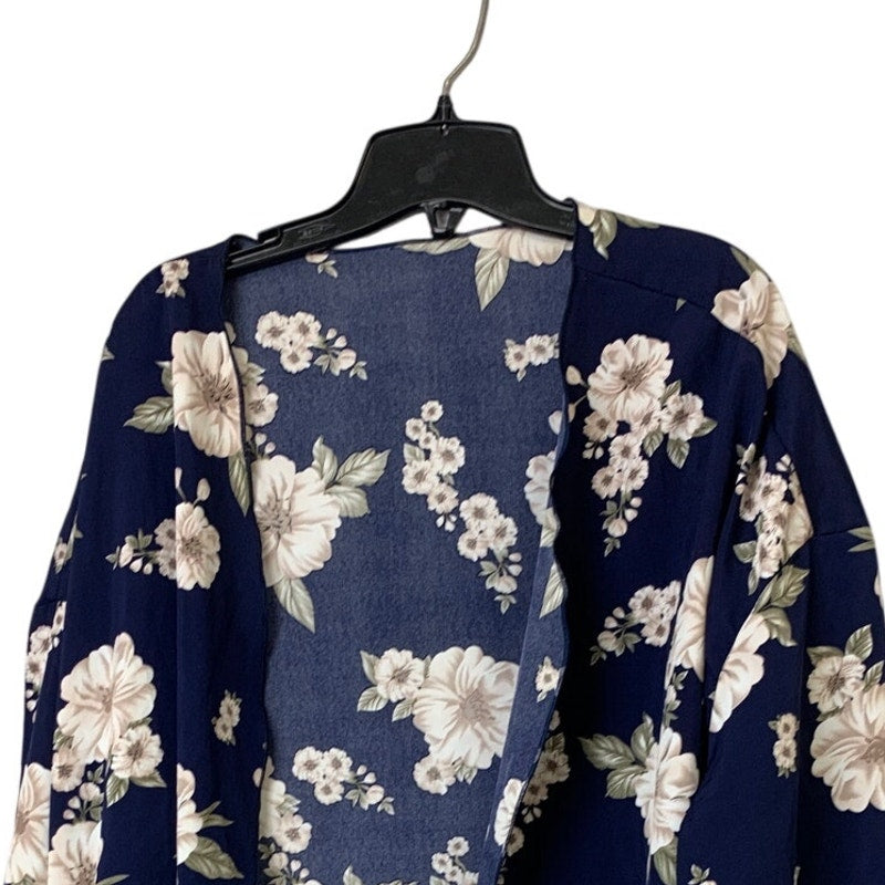 Shein Curve Womens 2XL Navy Blue Floral Half Sleeve Open Front Cardigan