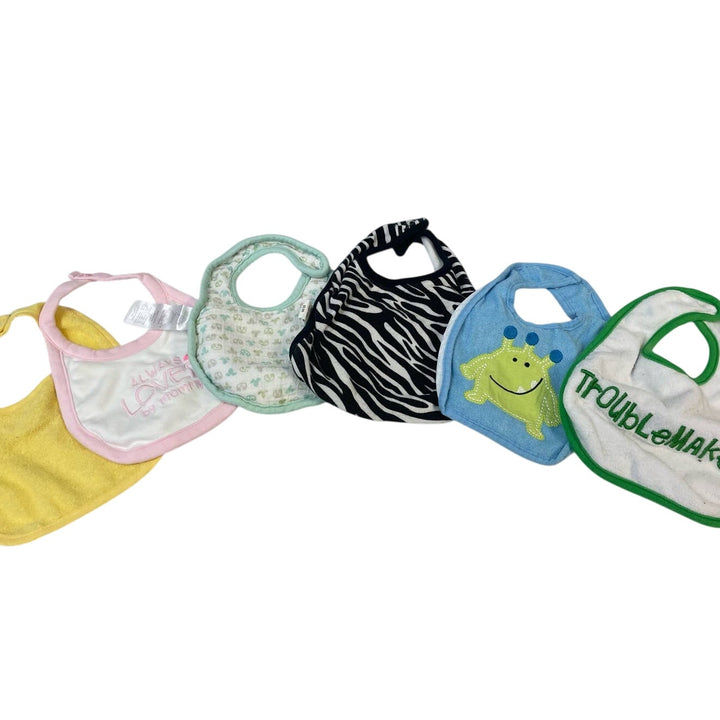 Lot of 6 Hook &amp; Loop Closure Cotton Blend Terry Cloth Feeding Baby Bibs