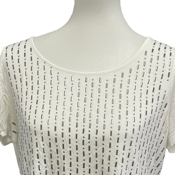 ANA Womens XL Short Sleeve Metal Studded Crew Neck Viscose Blend Blouse
