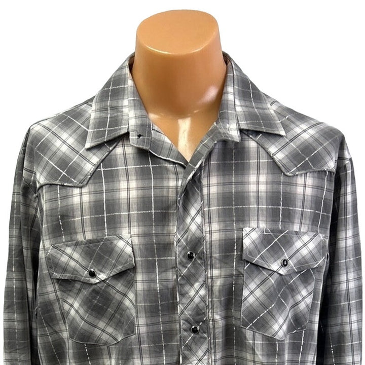 Roper Mens XL Long Sleeve Metallic Plaid Snap Up Western PolyCotton Blend Shirt