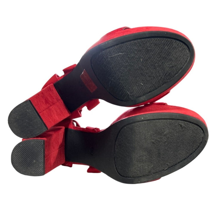 Dream Pairs Womens 8 Red Faux Suede 5" Platform Heel Open Toe Ankle Wrap Shoes