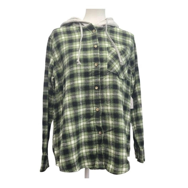 New Champion Unisex Medium Navy Pullover Sweatshirt w Bonus Plaid Flannel Hoodie