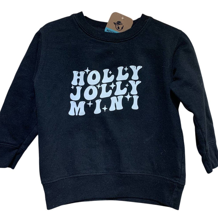 Upcycled Hand Printed 3T Toddler Christmas Holly Jolly Mini Black Sweatshirt
