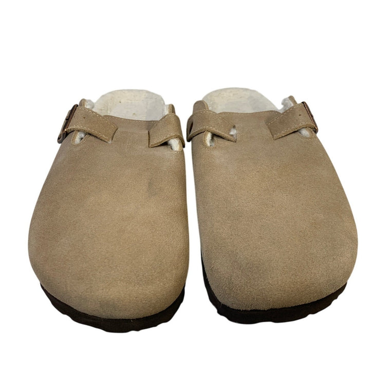 Kidmi Womens Size 11 Brown Clogs Suede Fur Lined Closed Round Toe Slip On Shoes