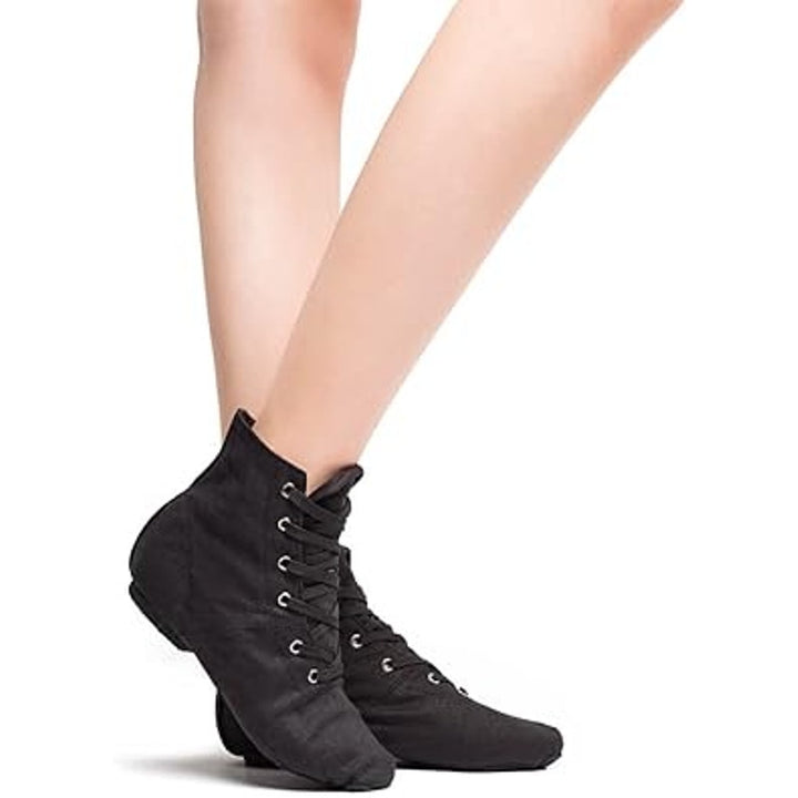 New Womens Size 6 Black Canvas Fabric Lace Up Jazz Character Ankle Boot Shoes