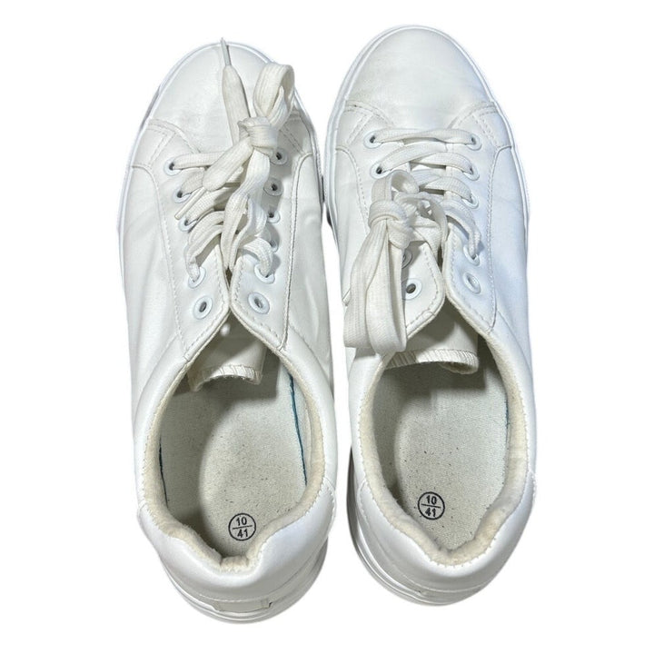 Sernial Womens Size 10 White Faux Leather Classic Lace Up Platform Walking Shoes