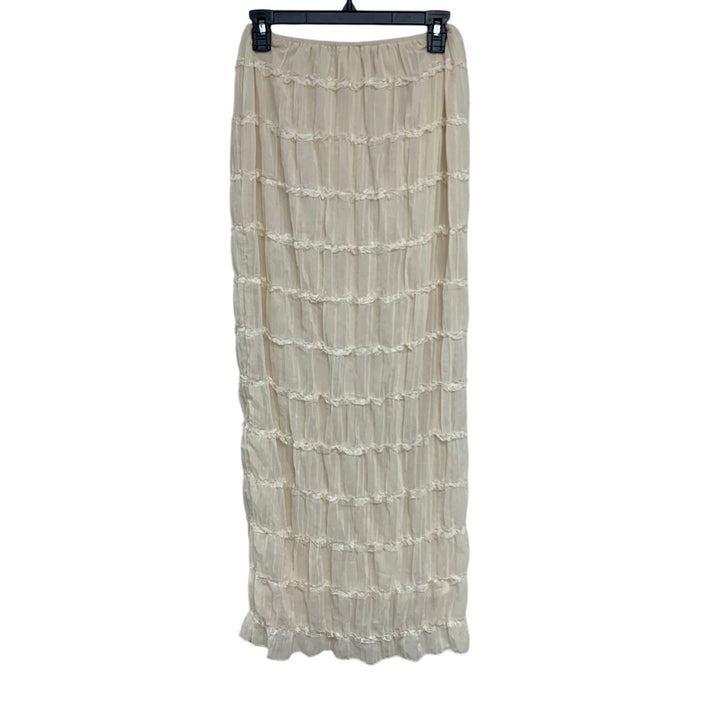 Womens Small Cream PolySpandex Lace Faux Tiered Lined Straight Maxi Skirt