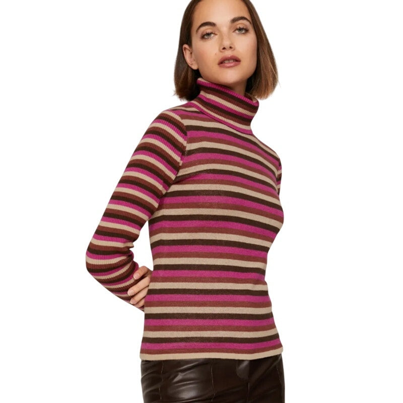 Toccin NY Womens XL Alice Purple Pink Stripe Long Sleeve Turtleneck Knit Sweater