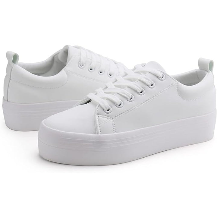 New Jabasic Womens Size 8 White Faux Leather Lace Up Platform Sneaker Shoes
