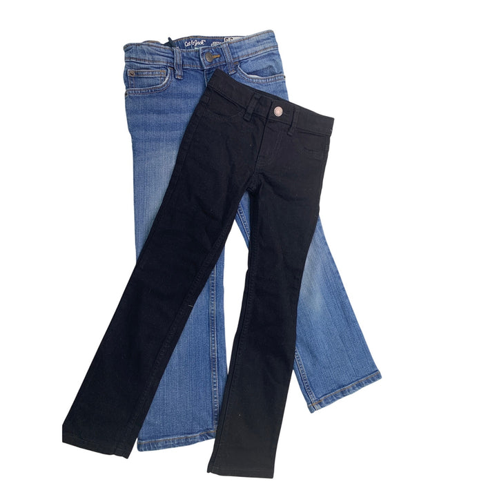 2 New Cat &amp; Jack Girls Size 6 Slim Bootcut Stretch Denim Black Blue Jeans