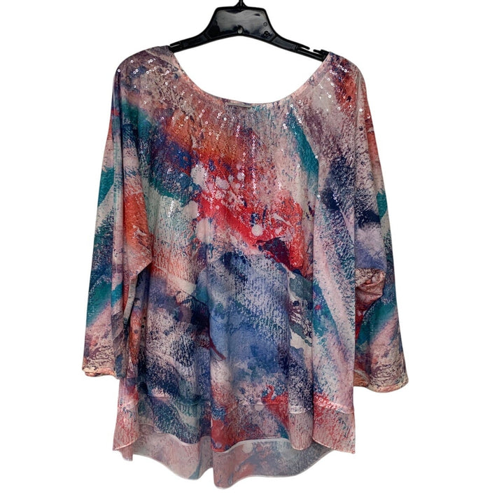 Avenue Womens Size 22/24 100% Polyester Pastel Sequin Rhinestone Long Sleeve Top