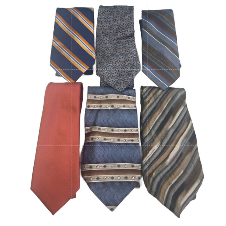Lot of 6 Orange Brown Blue Striped Geometric Vintage and Modern Mens Neck Ties