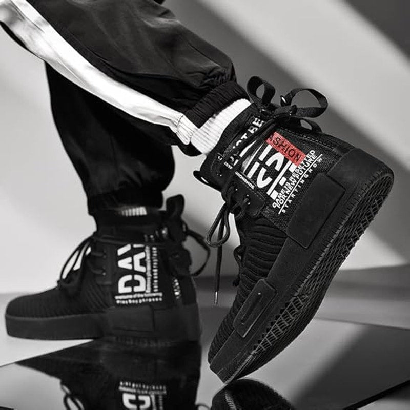 Runmaxx Mens Size 8 Black Sneakers Lace Up High Top Round Toe Skater Shoes