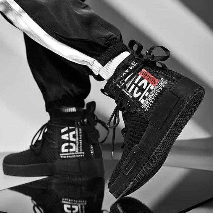 Runmaxx Mens Size 8 Black Sneakers Lace Up High Top Round Toe Skater Shoes
