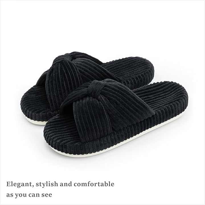 Chantomoo Womens Size 12 Black Corduroy Slippers Open Round Toe House Shoes