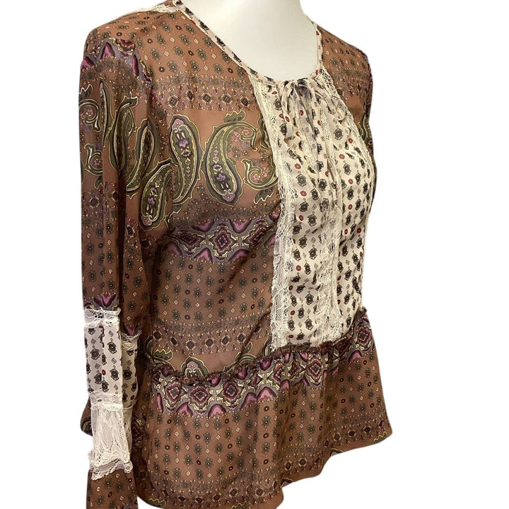 Gimmicks by BKE Medium Sheer Paisley Print Long Sleeve Lace Boho Top Blouse