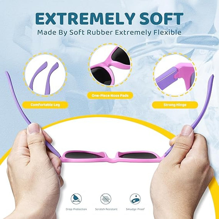 Toddler Kids Polarized UV Protection Flexible Rubber Sunglasses Shades w Strap