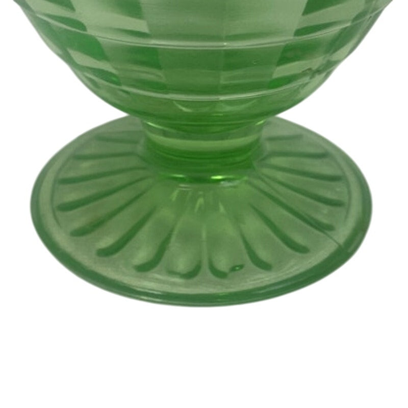 Lot of 4 Vintage Clear Green Glass Footed Textured Dessert Serving Bowls