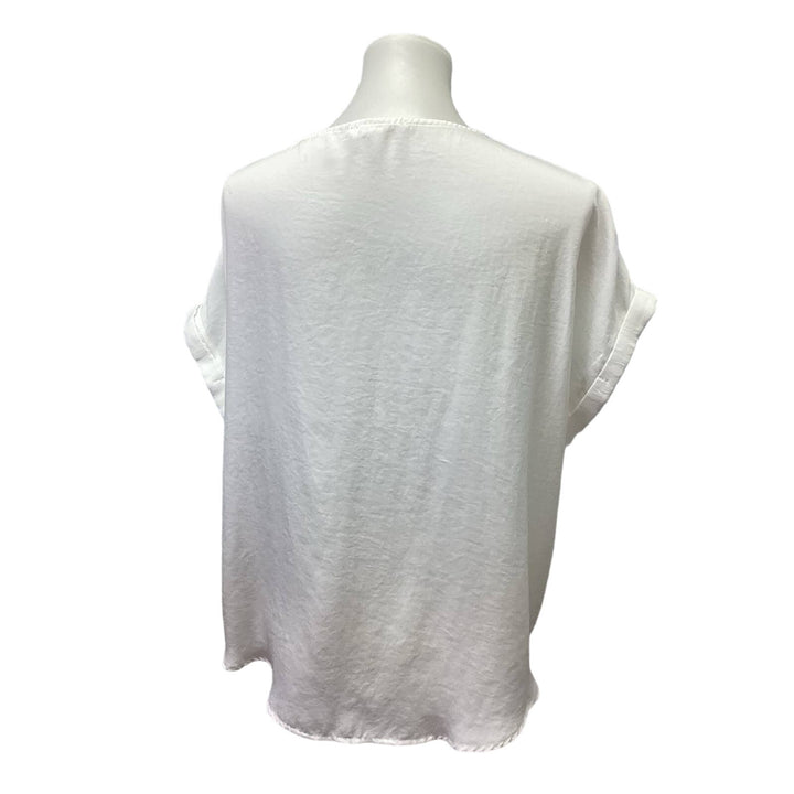 FSL + Apparel Medium Floral Embroidered Deep V-Neck Short Sleeve Polyester Top