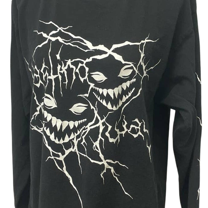 Bokeh Mens Large Wasting Away Cheshire Goblin Face Long Sleeve PolyCotton Tee
