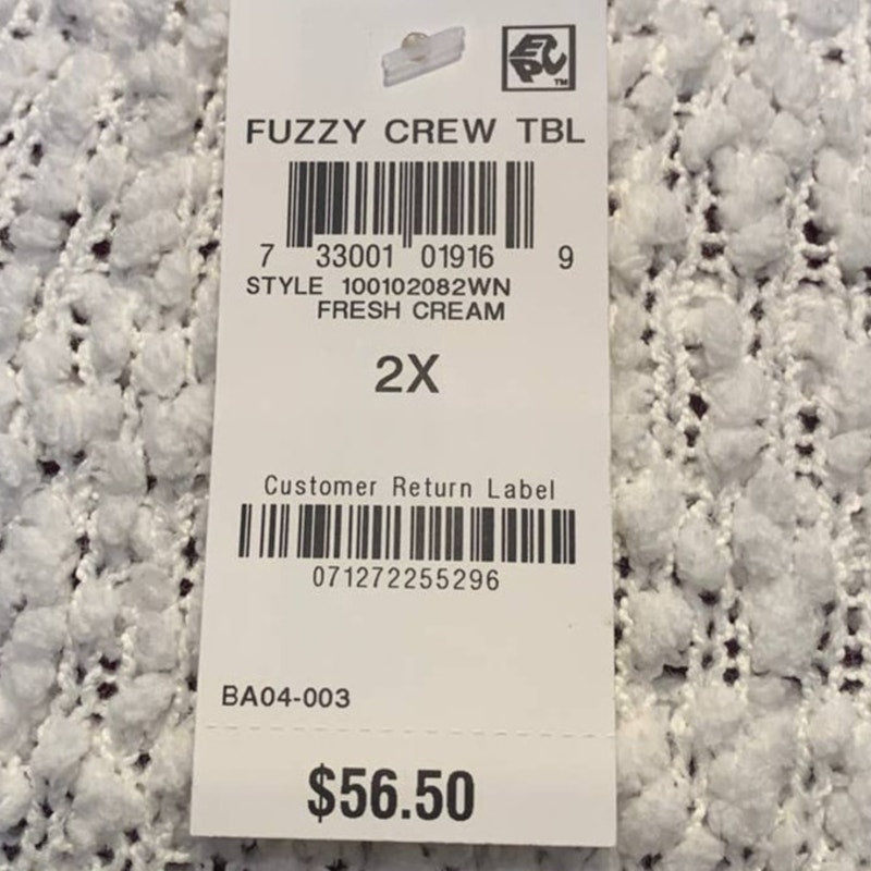 New Style &amp; Co 2X White Popcorn Boucle Long Sleeve Fuzzy Crew Neck Sweater