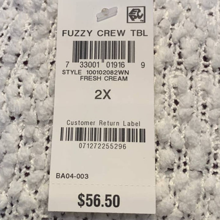 New Style &amp; Co 2X White Popcorn Boucle Long Sleeve Fuzzy Crew Neck Sweater