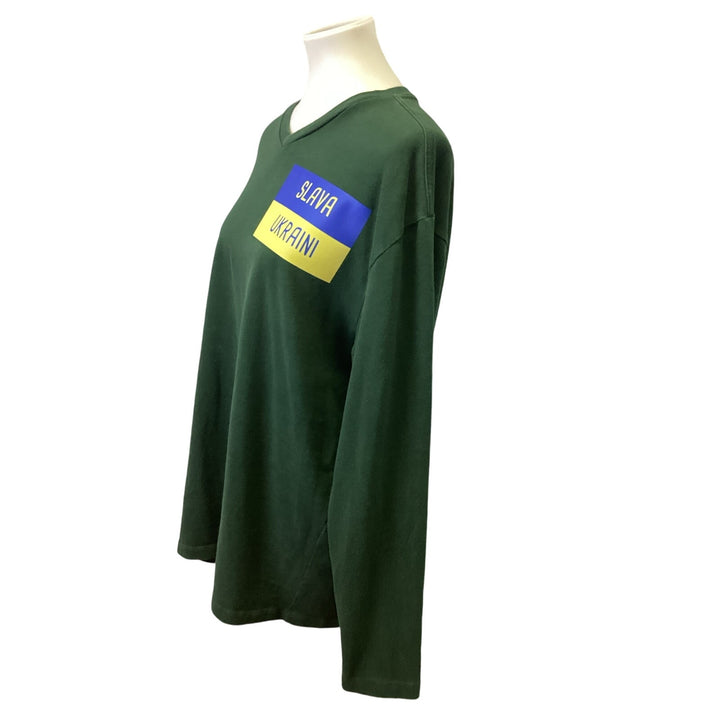 Hand Printed Upcycled Mens XL Slava Ukraini Long Sleeve 100% Cotton Sweatshirt