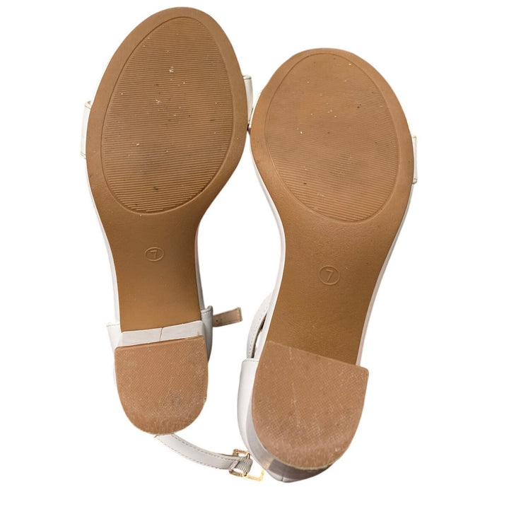 Coasis Womens Size 7 White 3.5" Block Heel Open Toe Ankle Strap Sandal Shoes