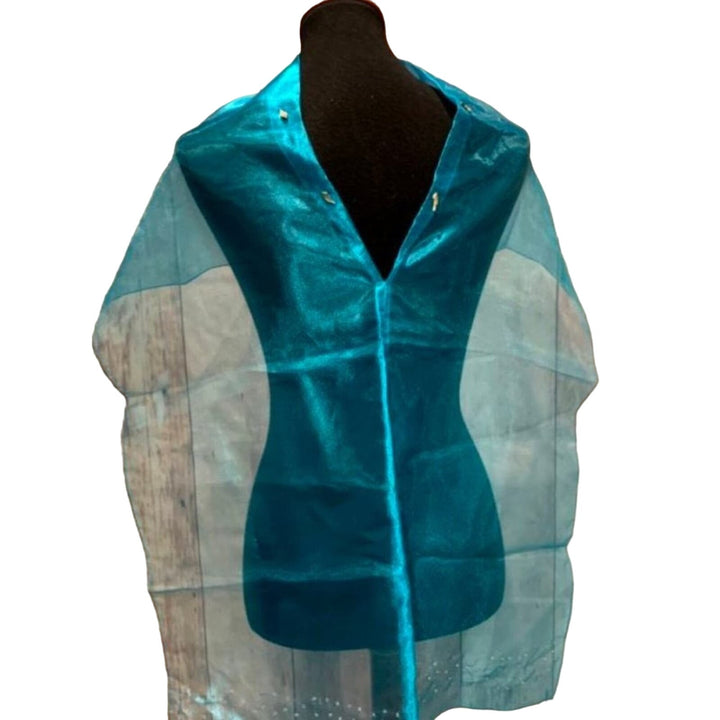 Handmade Upcycled Shiny Beaded Aqua Blue Lightweight Formal Sheer Poncho