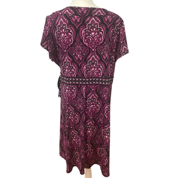Apt 9 Womens 1X Short Sleeve Purple Faux Wrap Belted Floral Midi Sheath Dress
