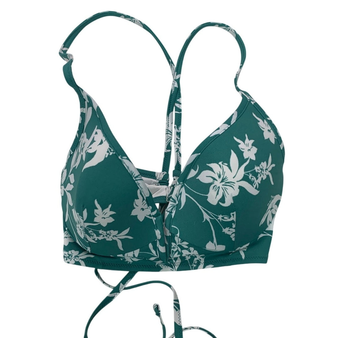 NWT New Shade &amp; Shore Womens 36B Green Floral Strappy Bikini Top ONLY
