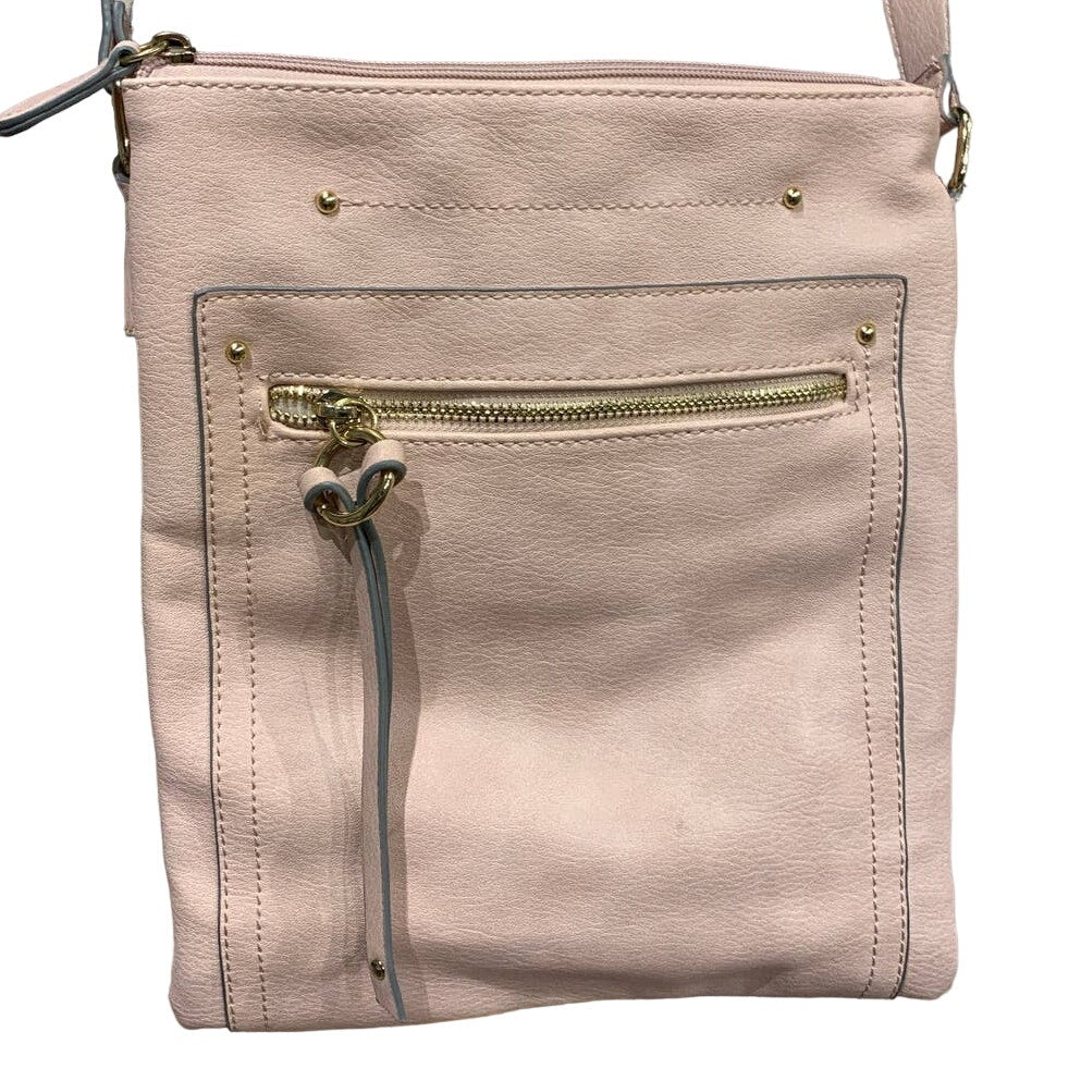 Cesca Faux Leather 3 Section Crossbody Handbag Purse Bag Pale Pink Blush